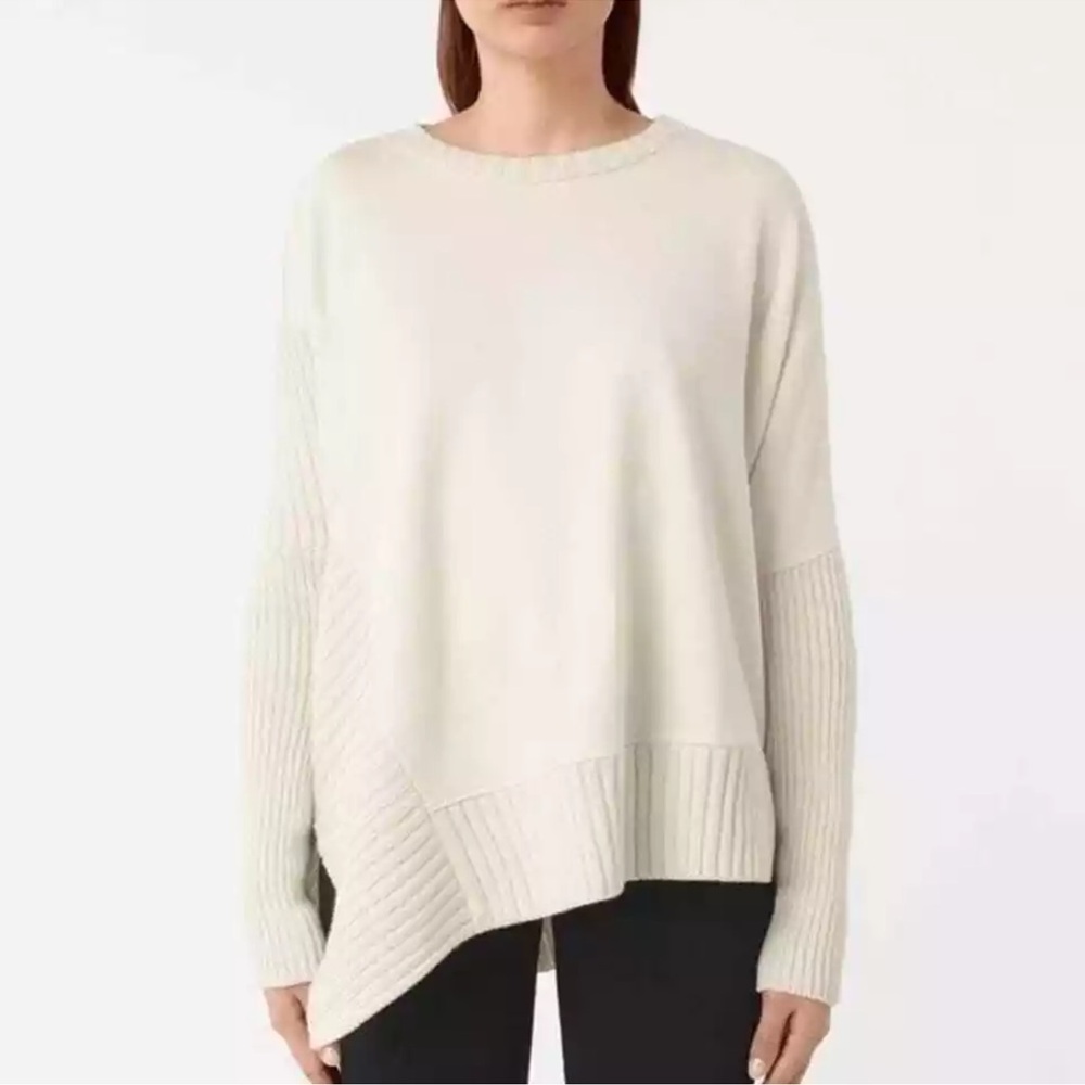 All Saints Nia Drape Oversize Asymmetrical Sweater in Cream Women's Size M